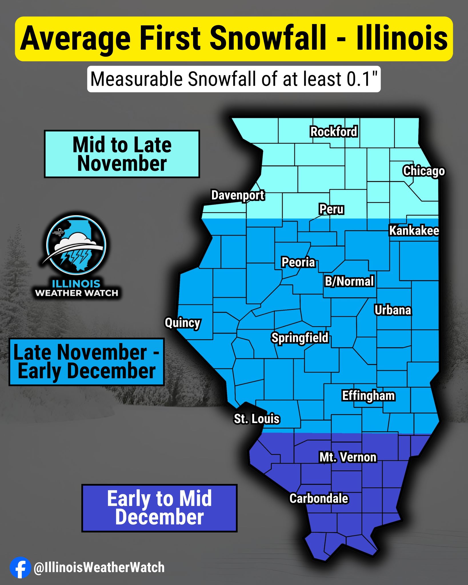 Illinois - Average first measurable snowfall (>0.1