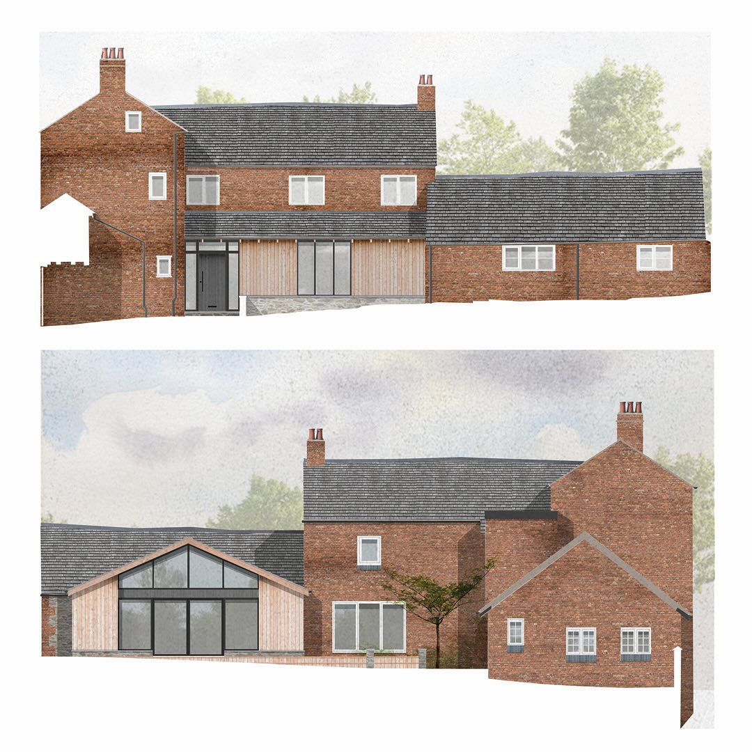 Row - Coloured elevations to test materiality for a pair of extensions ...