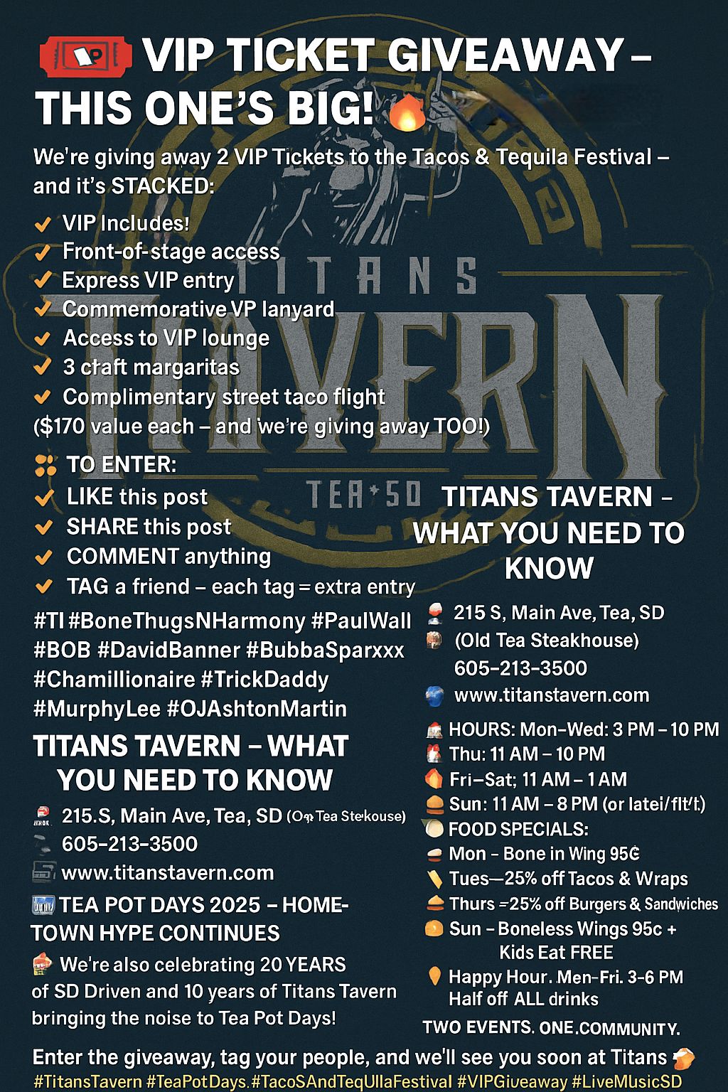 Titans Tavern - 🎟️🔥 VIP TICKET GIVEAWAY – THIS ONE’S BIG!... | Facebook