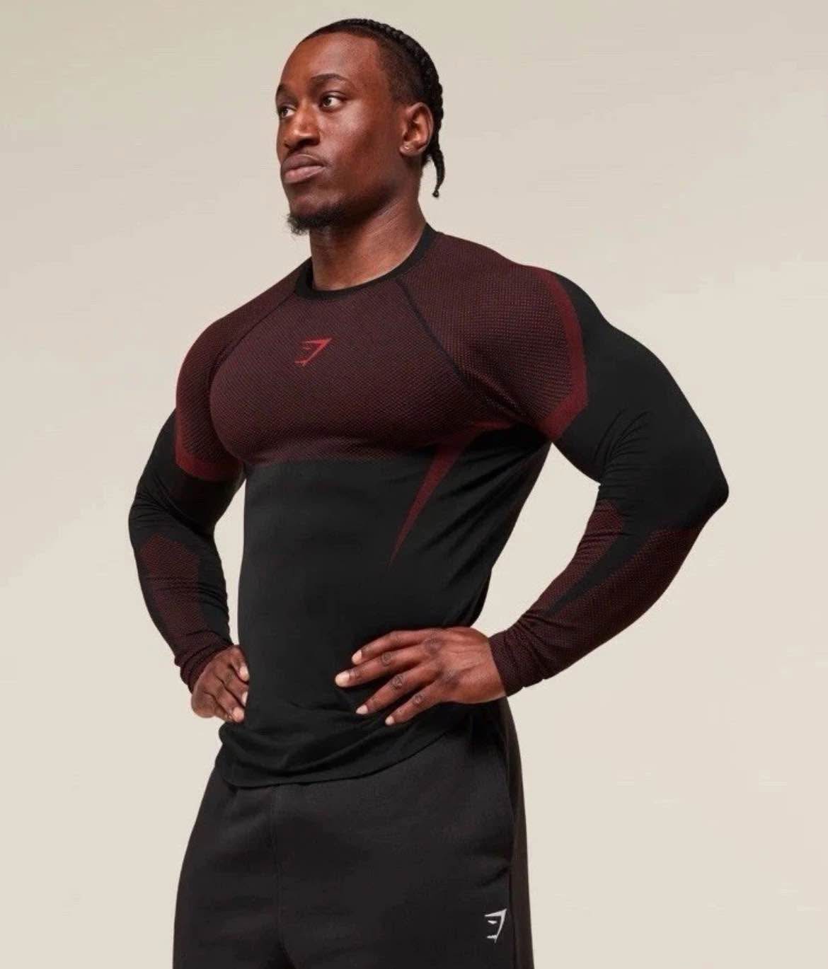 T-shirt à Manches Longues Gymshark Onyx V5.0 - Noir/bleu, Taille M, Neuf Avec étiquettes