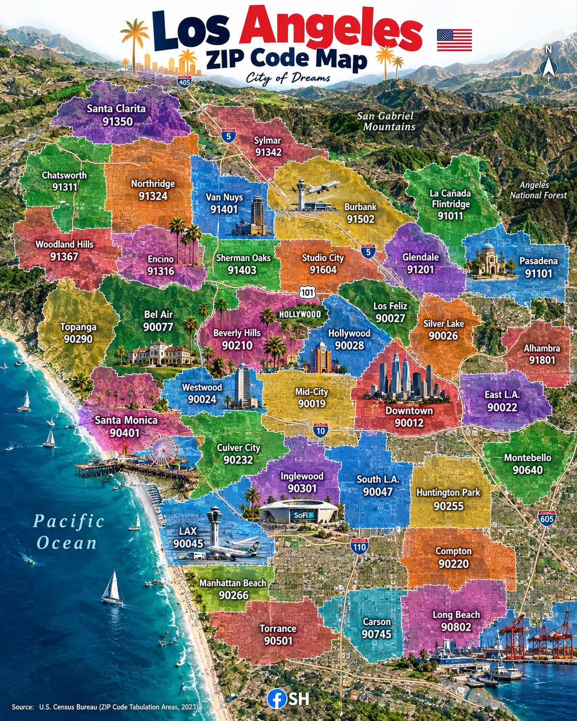 Los Angeles ZIP code map and guide