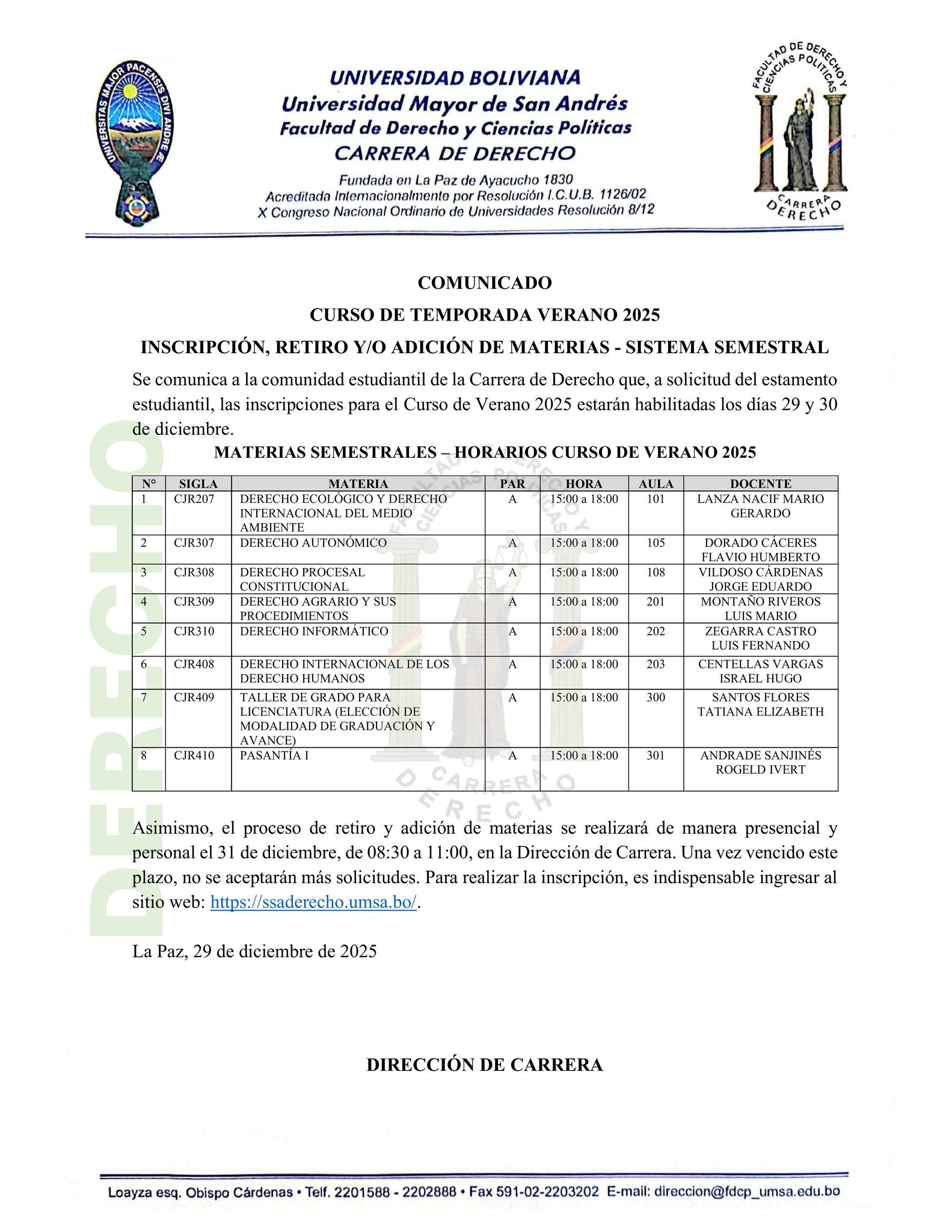 Carrera de Derecho - UMSA oficial 4.0 | La Paz