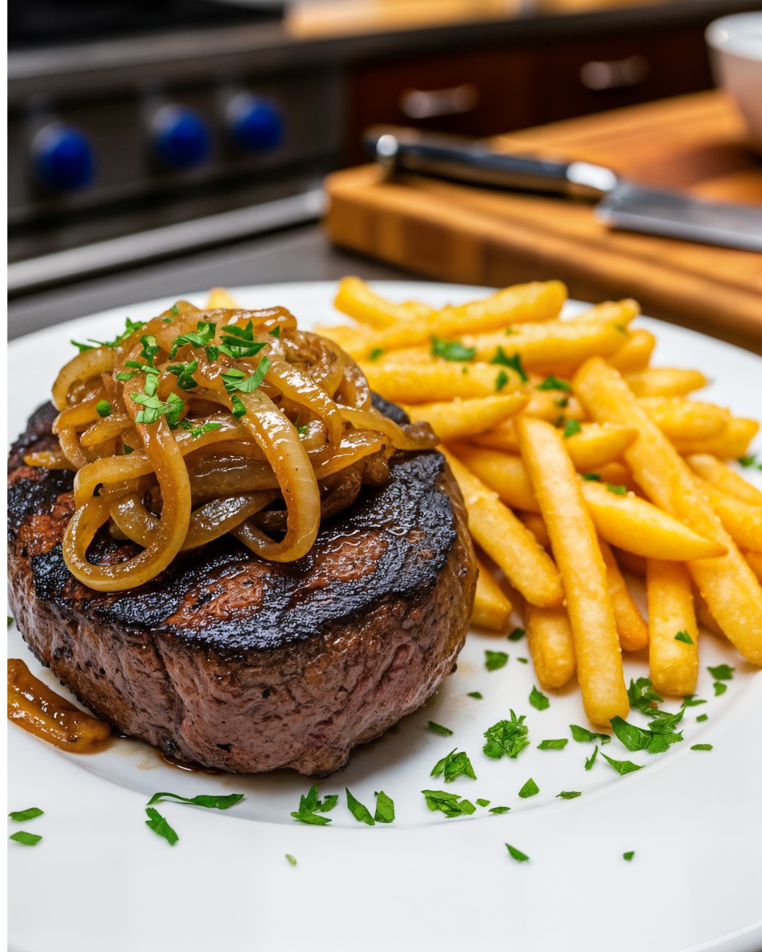 Kitchen - Mouthwatering Ribeye Steak with French Onions and Crispy ...