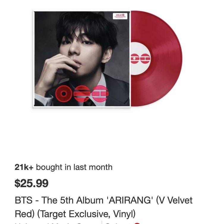 Taehyung's Arirang V Velvet Red vinyl is most expensive at Good