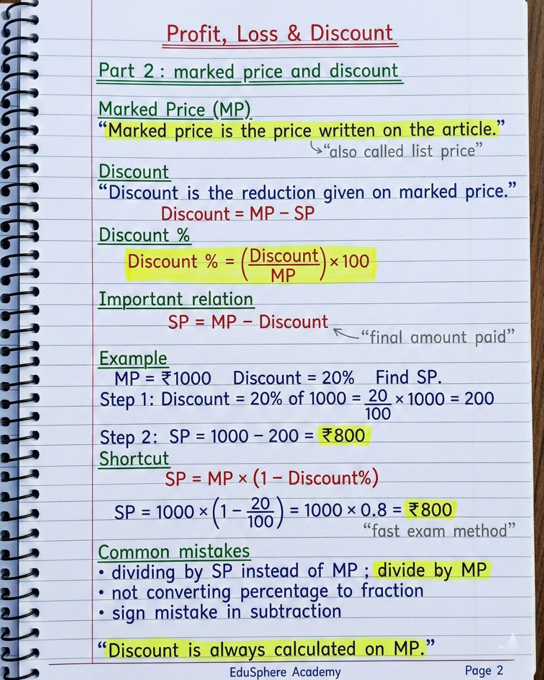 EduSphere - 🏷 How Discount Really Works MP = Marked Price Discount = MP ...