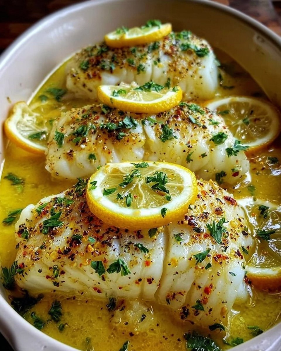 Recipes - Baked Lemon-Garlic Cod with Butter Sauce Ingredients: 1 ½ lbs ...