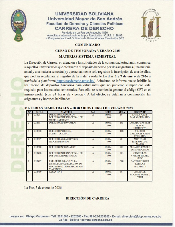Carrera de Derecho - UMSA oficial 4.0 | La Paz