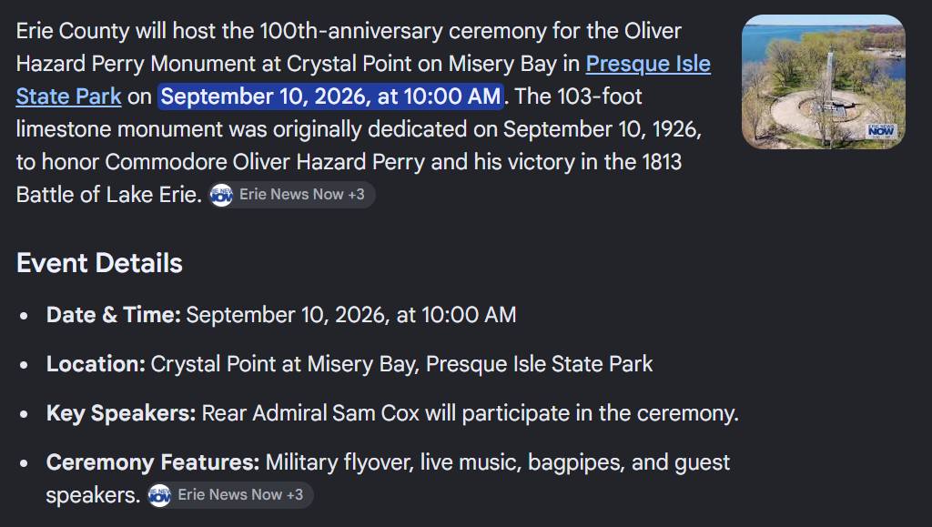 ヘンリー　プレソン作　エメラルドベイ Oliver Hazard Perry monument 100th anniversary ceremony at Crystal