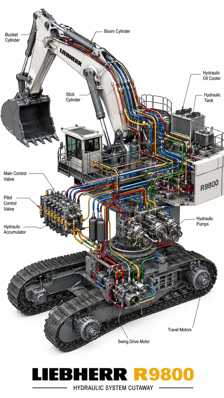 This remarkable cutaway of the Liebherr R9800, one of the world's