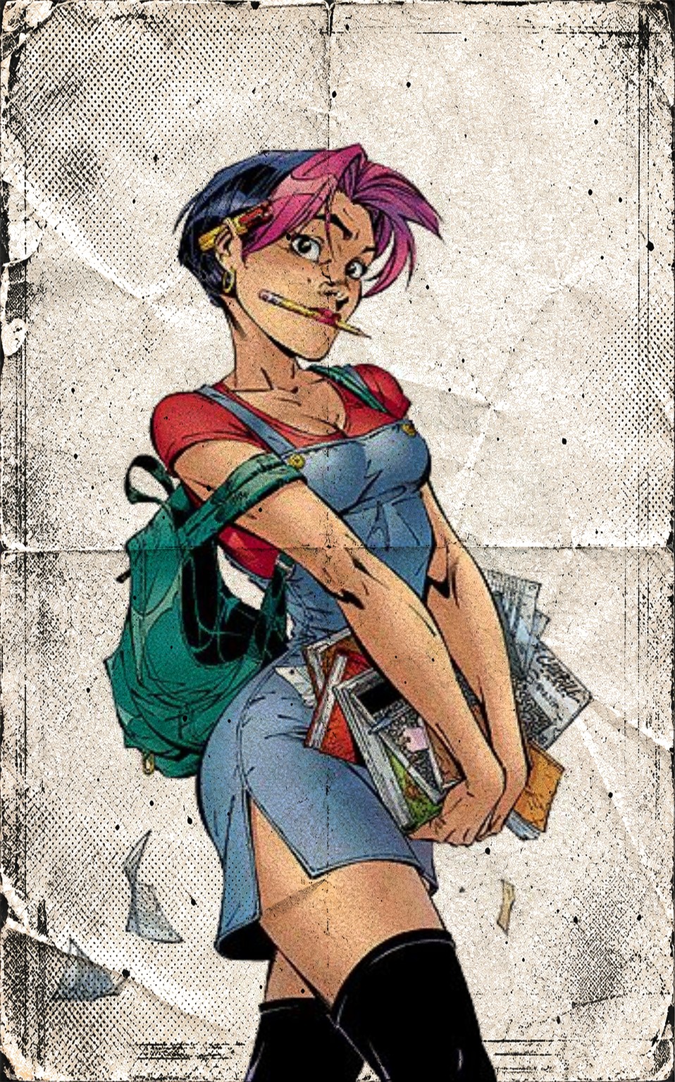 Roxy from Gen 13 issue #14 illustration with texture overlay