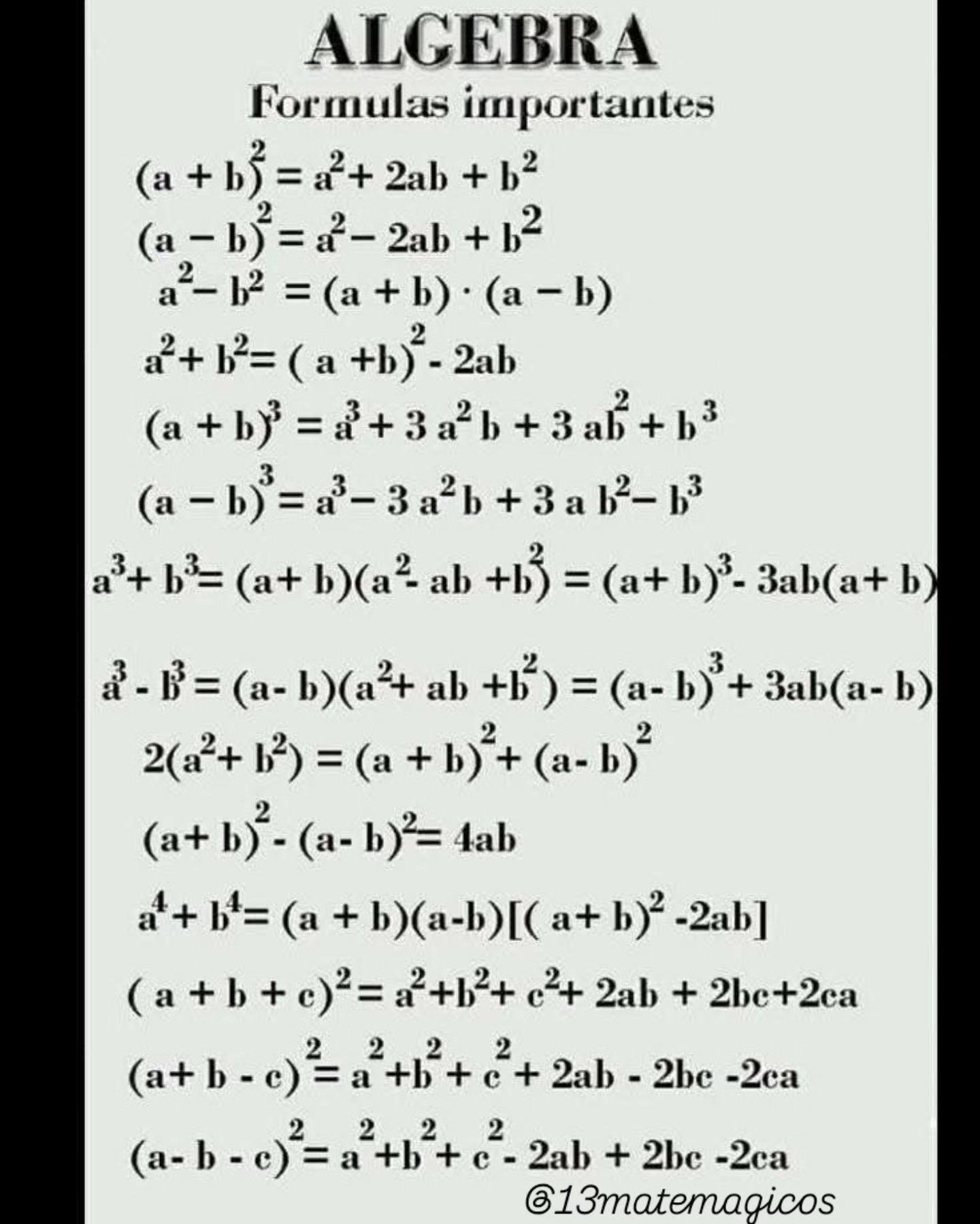 Matemágicos - 📌 FÓRMULAS IMPORTANTES DE ÁLGEBRA ️ Si estás estudiando ...