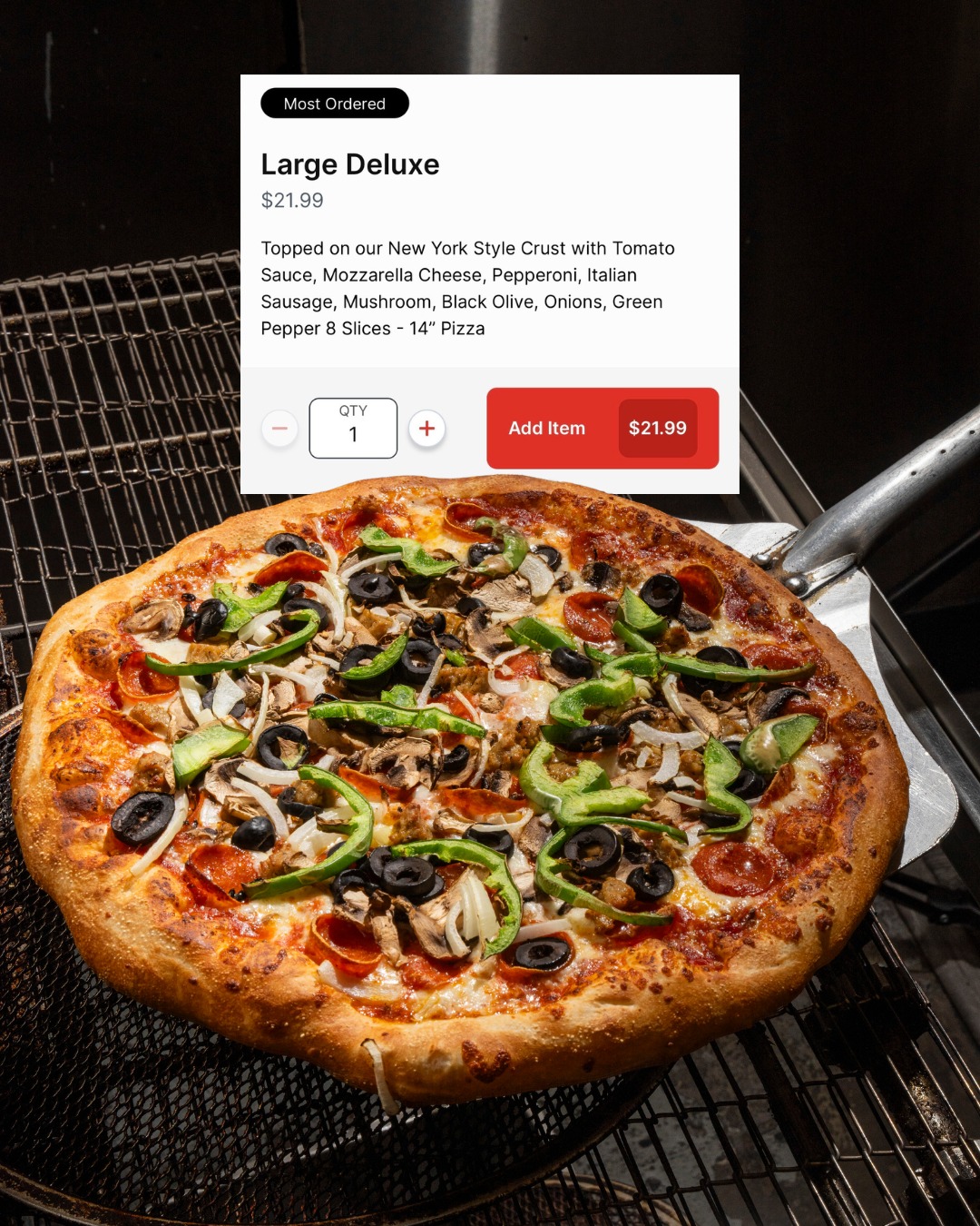 Large Deluxe pizza from Pizza Man