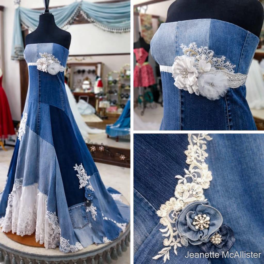 blue jean wedding dress Transforming jeans into a Denim ball gown Color:Moss Green Barbie_Dress The Ultimate Steakhouse Blue use it to create