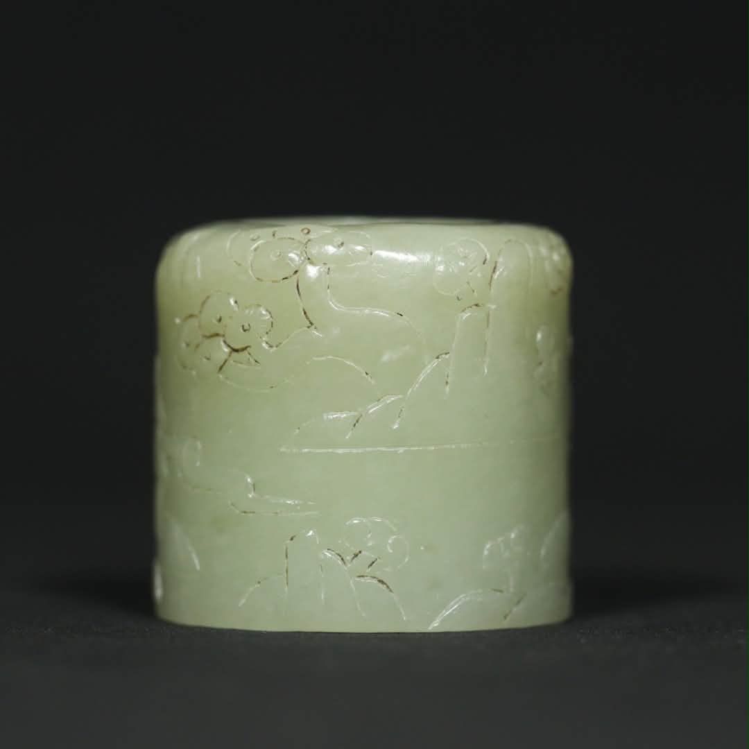 精品旧藏清代老和田玉【人物山水扳指】雕工精湛，玉质细腻，包浆老道