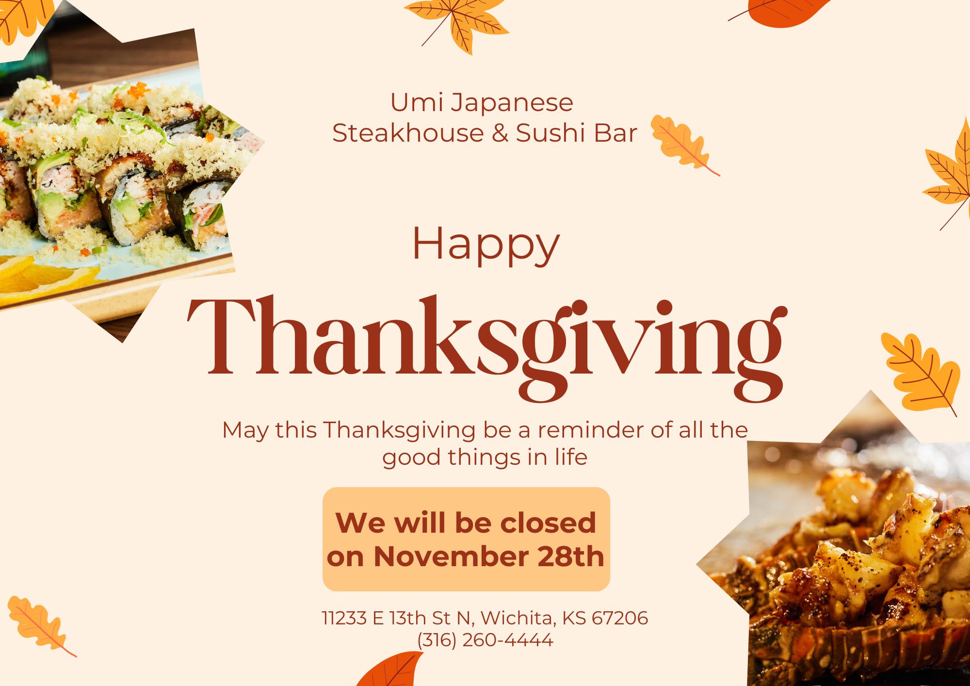 Umi - 🦃 Thanksgiving Day Notice 🦃 In celebration of the holiday