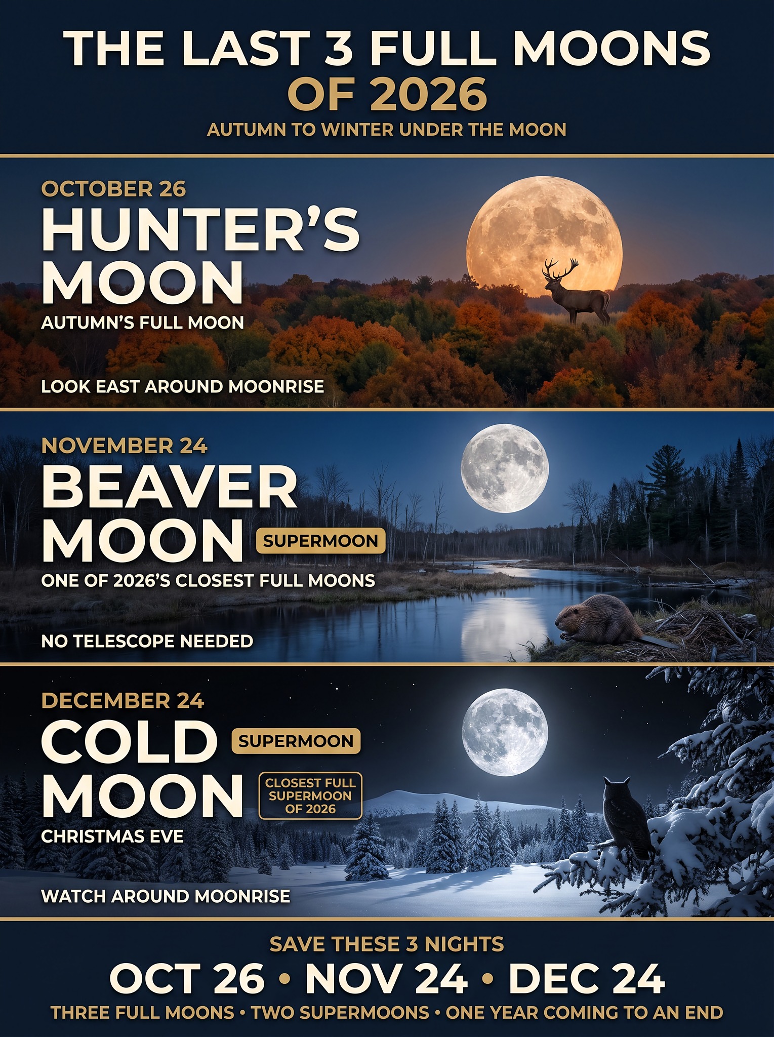 Last 3 full moons of 2026 dates and supermoons