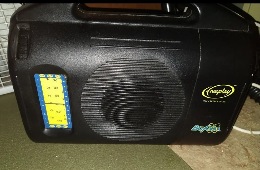 Modified Baygen freeplay radio for emergency use