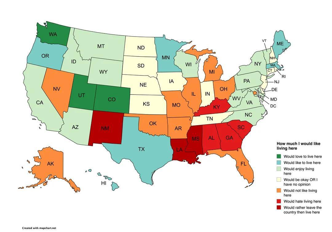 Random - States ranked on where I would like to live | Facebook