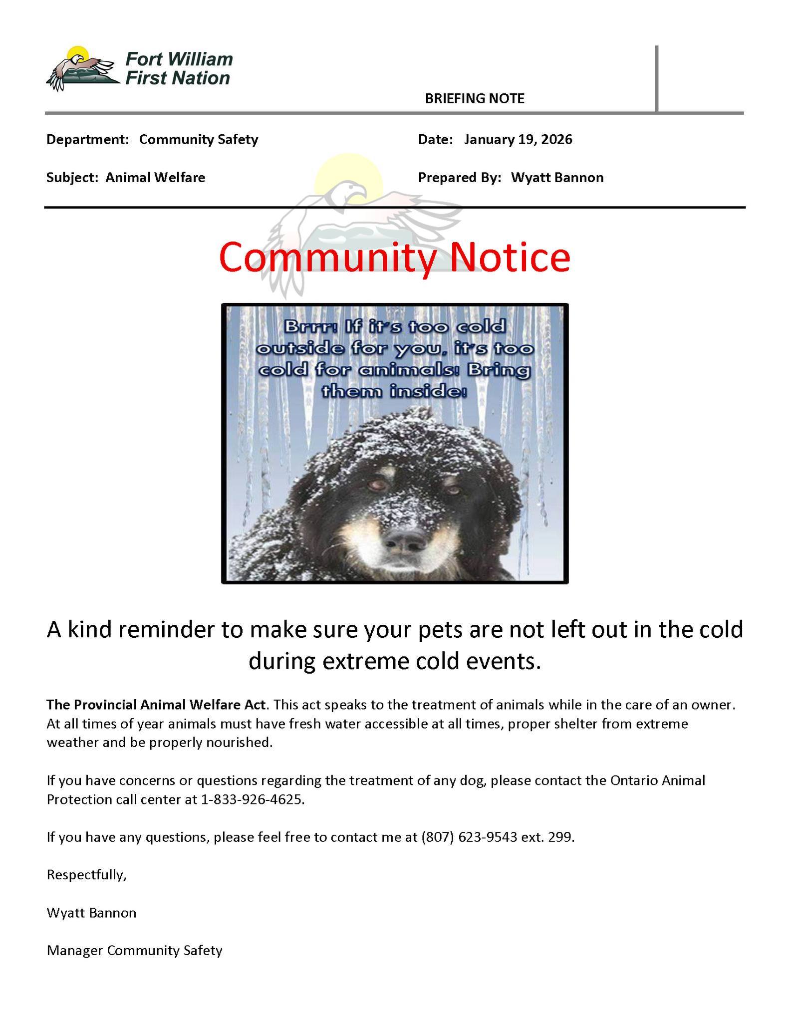 Fort - ️ Cold Weather Reminder – Animal Welfare ️ With the recent ...