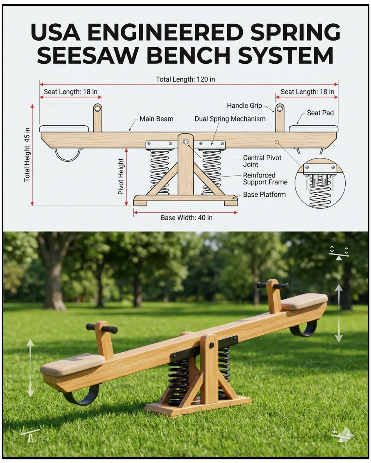 Shaik - Modern USA playground innovation—spring seesaw bench built