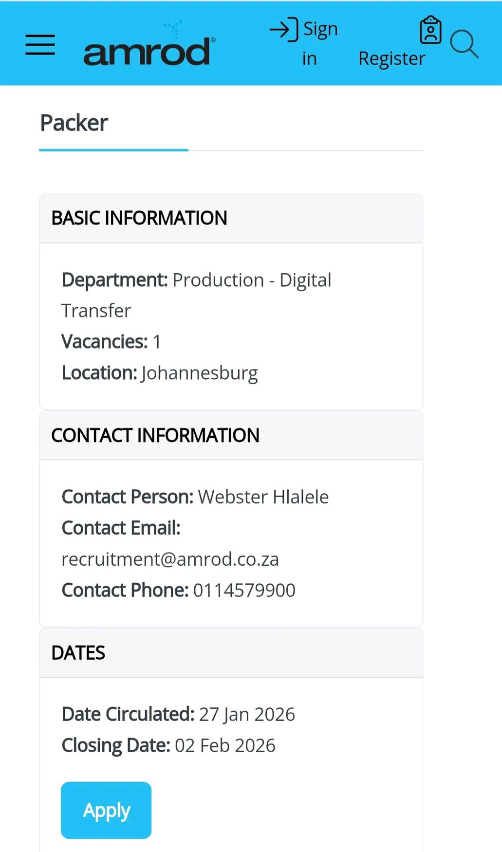 📦 PACKER VACANCY – AMROD 📍... - Collins Career Solution | Facebook