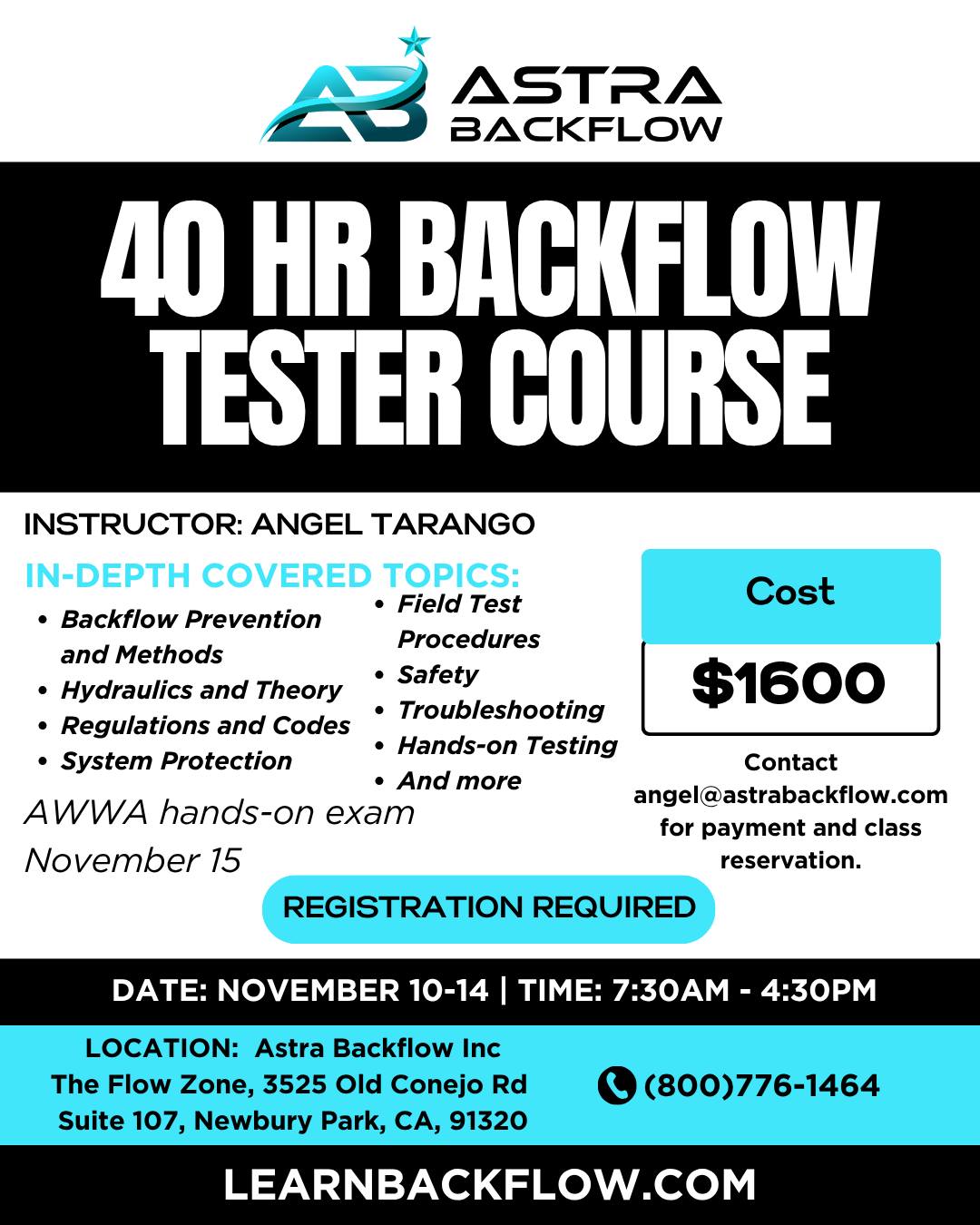 Astra - 📣 40 HR Backflow Tester Course – Nov 10–14 Get fully prepared ...