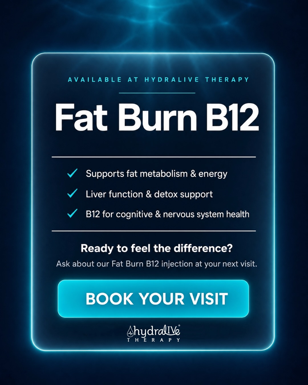 Support your goals from the inside out. 💪 Our Fat Burner B12 injection is a popular choice for those looking to stay consistent with their health and fitness goals. Quick. Convenient. Easy