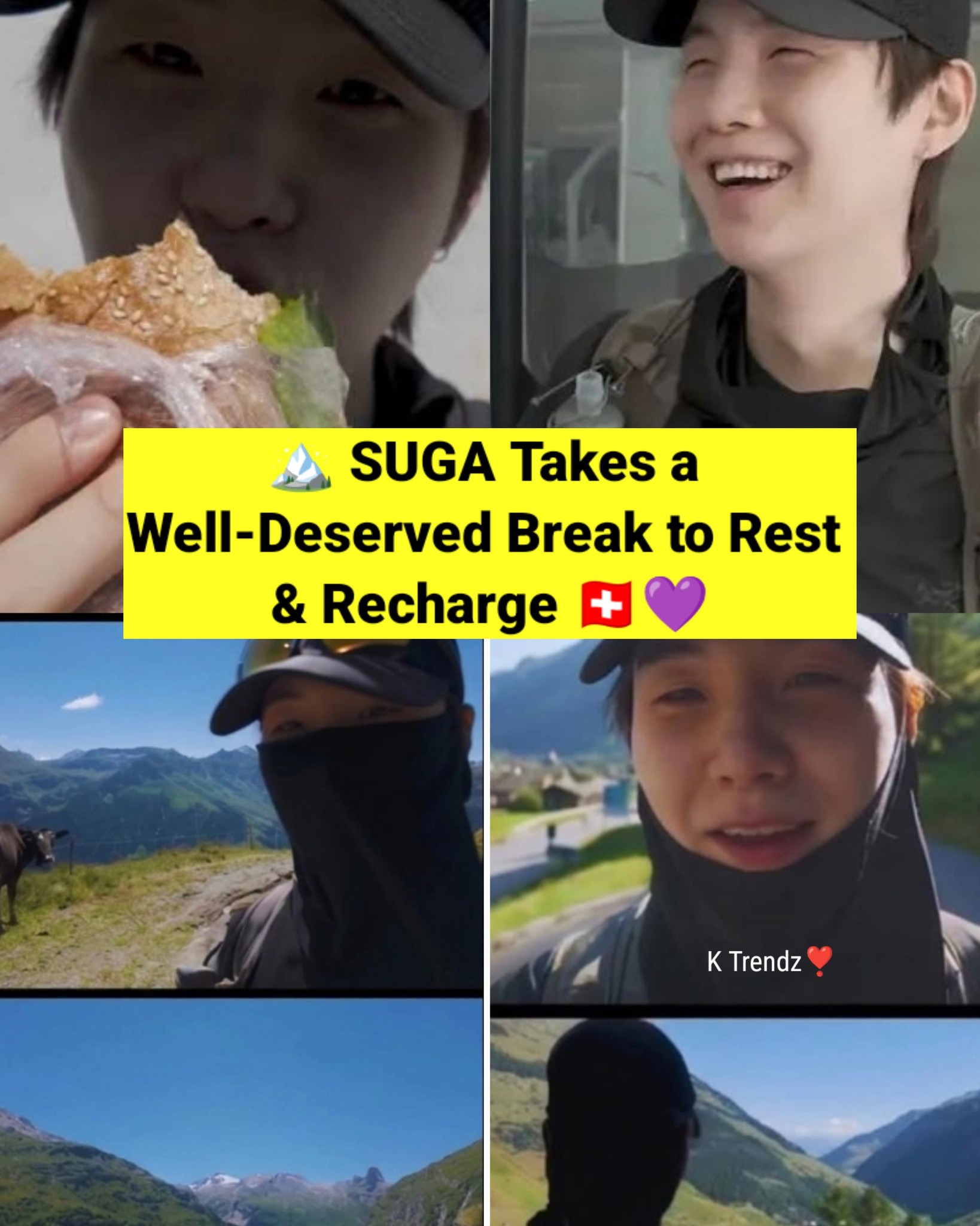 Suga hikes in Switzerland during BTS tour break