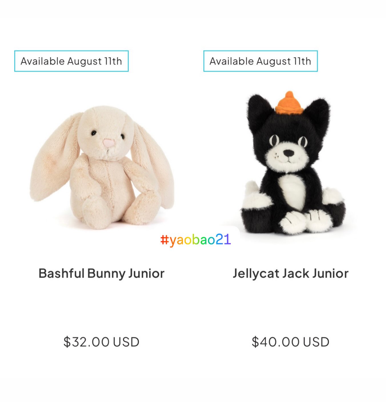Jellycat Bashful Bunny Junior release on August 11th, 2026, in the