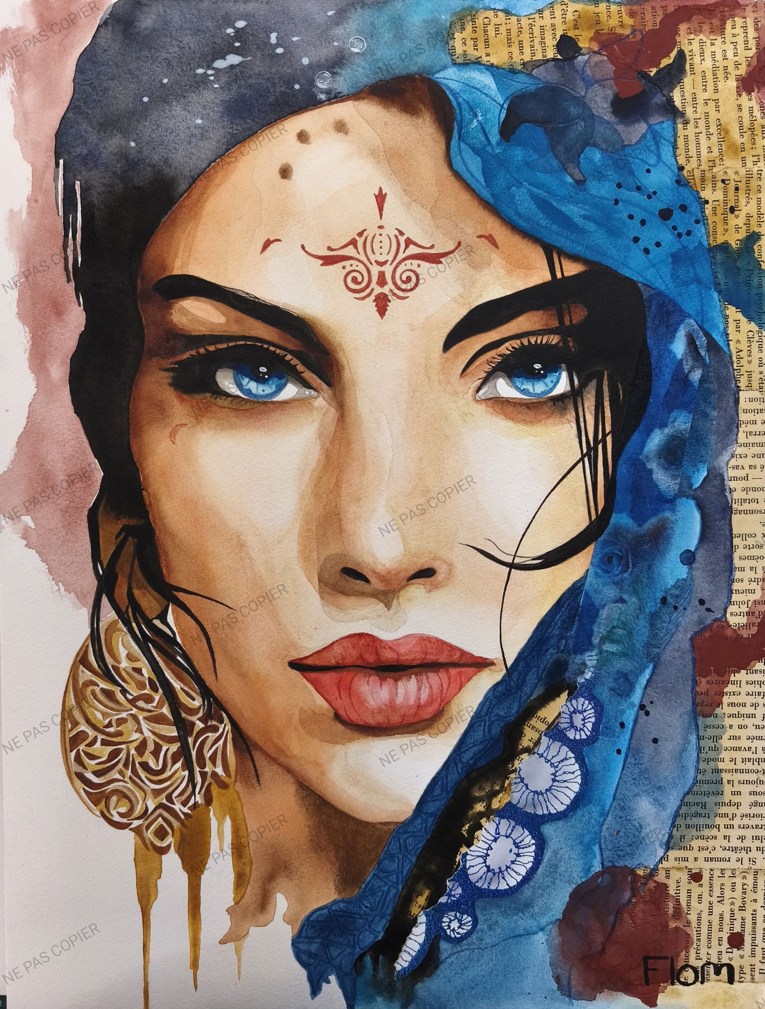 八重の紅梅を描きました 水彩画 F4