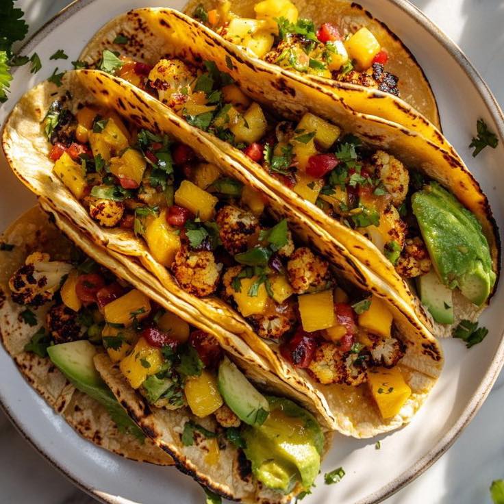 New - Crispy Cauliflower Tacos with Candied Jalapeño Pineapple Salsa ...