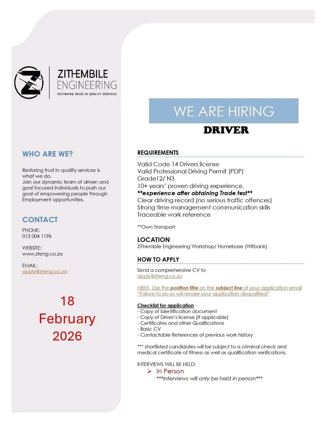 🚨 ZITHEMBILE ENGINEERING IS... - Collins Career Solution | Facebook