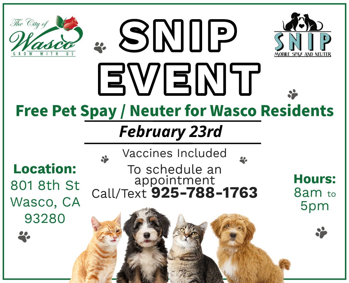 🐾 SNIP Event in Wasco! 🐶🐱... - City of Wasco, CA Government | Facebook