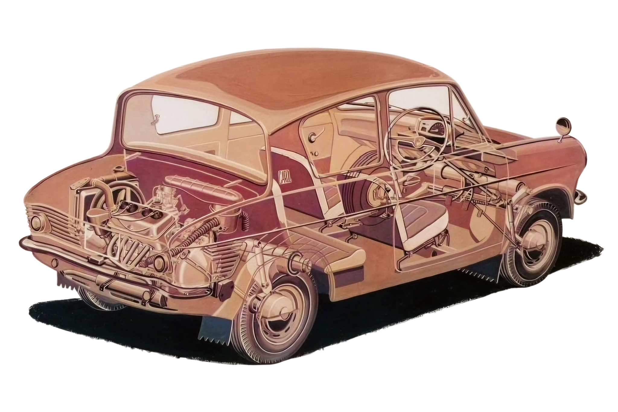 Mazda Carol 2-door factory cutaway from 1962