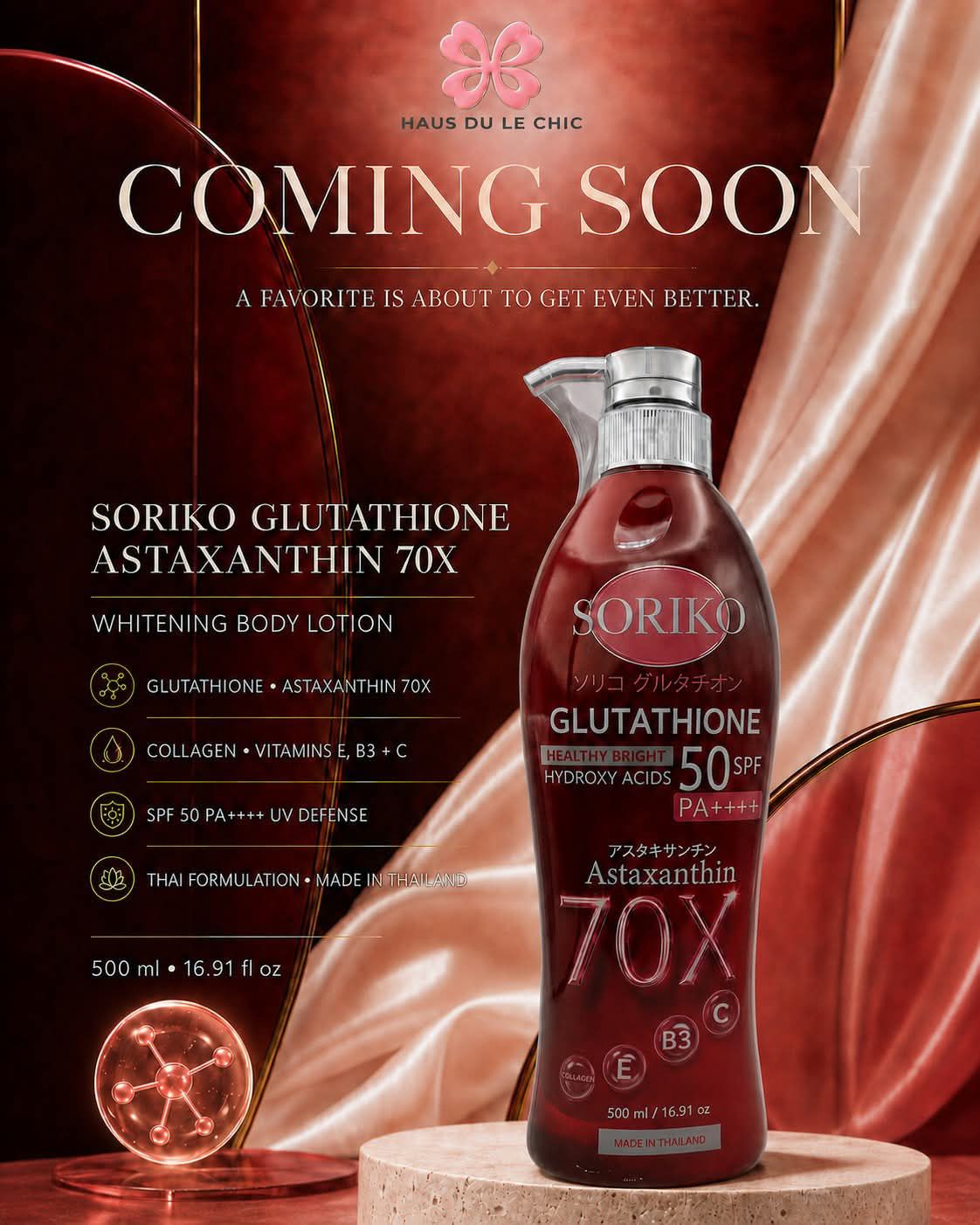 glutathione luxury cosmetics usa Another good news, Chic Fam! One of your favorites is about to get even better. ✨ Coming soon: Soriko Astaxanthin 70X Whitening Body Lotion, a Thai-formulated body-care blend enriched with glutathione كريم للشعر Troy Vitamin B12 Injection Color:Light Pink / Silver - Vinyl Consisted with Pro Peptide