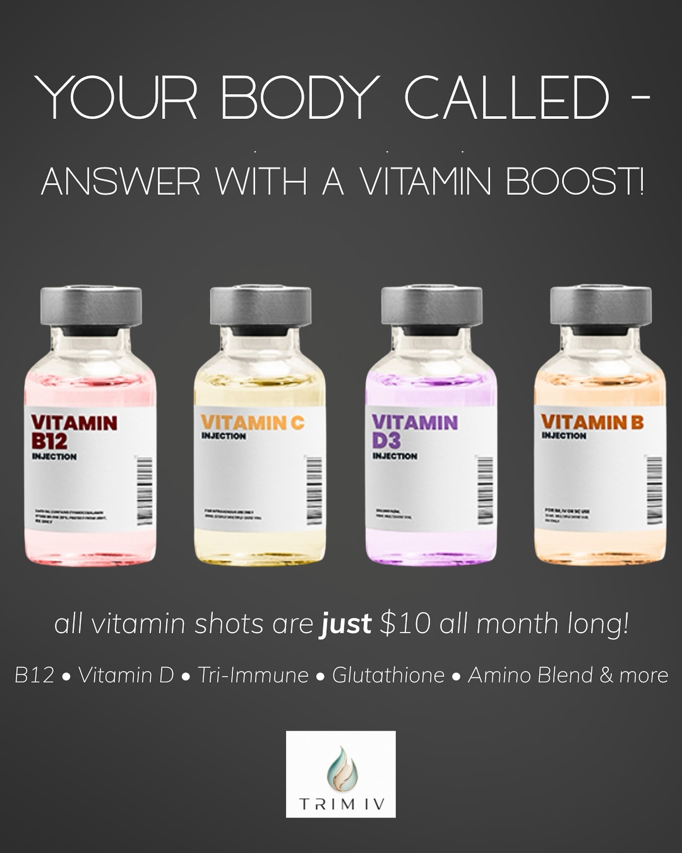 tri b12 injection Tri-Immune Boost vs. B-12  both offer amazing benefits, but they work in different ways! Our newest service, Tri-Immune Boost, combines Glutathione, Zinc Sulfate, and Vitamin C to help:  Strengthen Tri B Injection solution 3