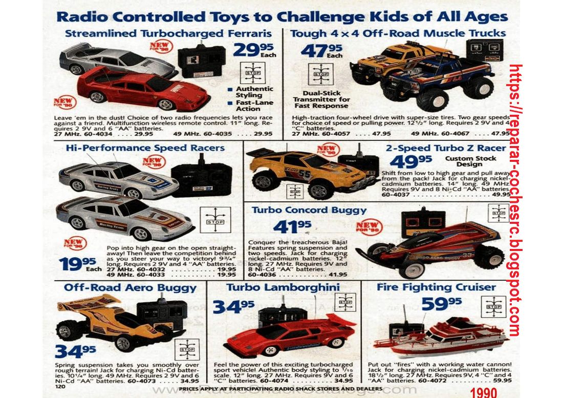 Pages from the Radioshack catalog (from 1990 to 1999) showing many