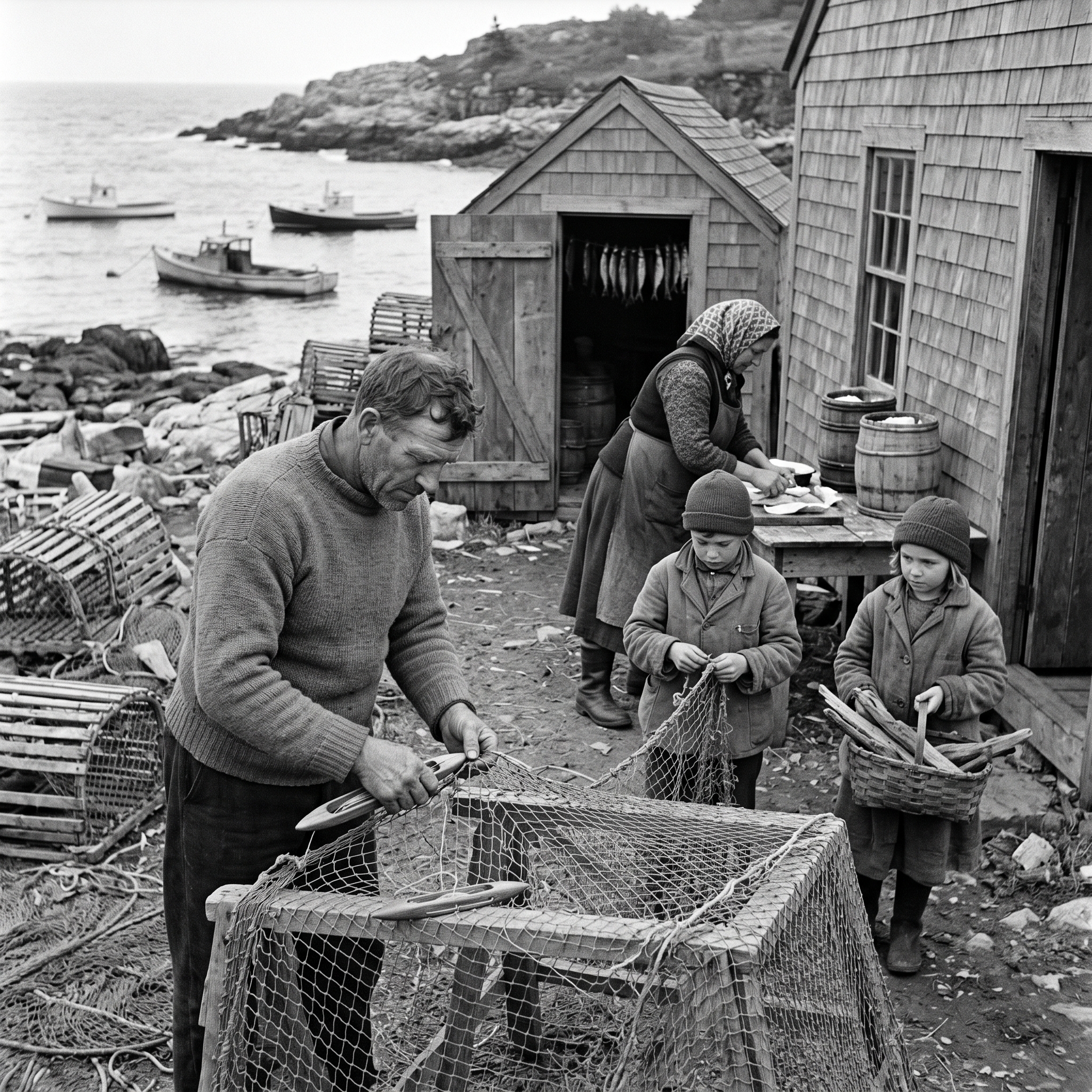 1930's Mending nets at Fishermens Terminal