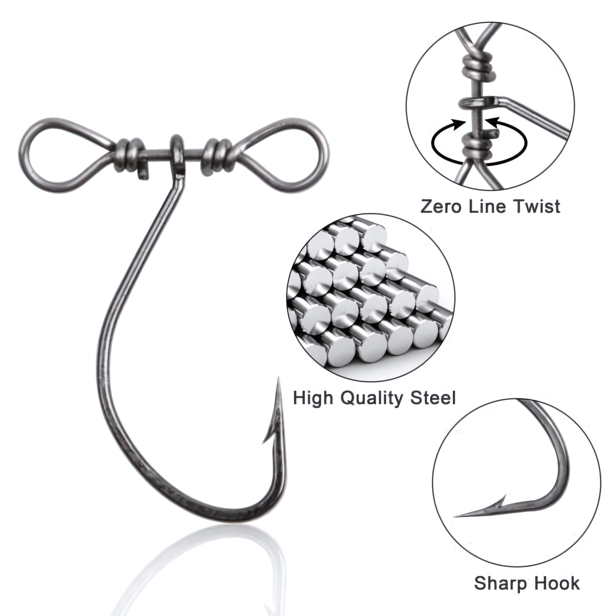 80pcs Drop Shot Hooks With Swivels - High Carbon Steel In-Line Fishing Hooks For Bass, Perch, Catfish