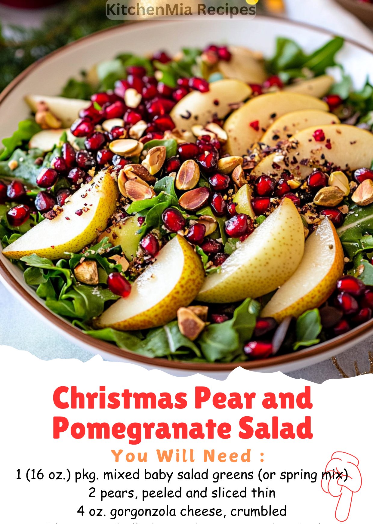 pomegranate & pear green salad with ginger dressing and RKI:10