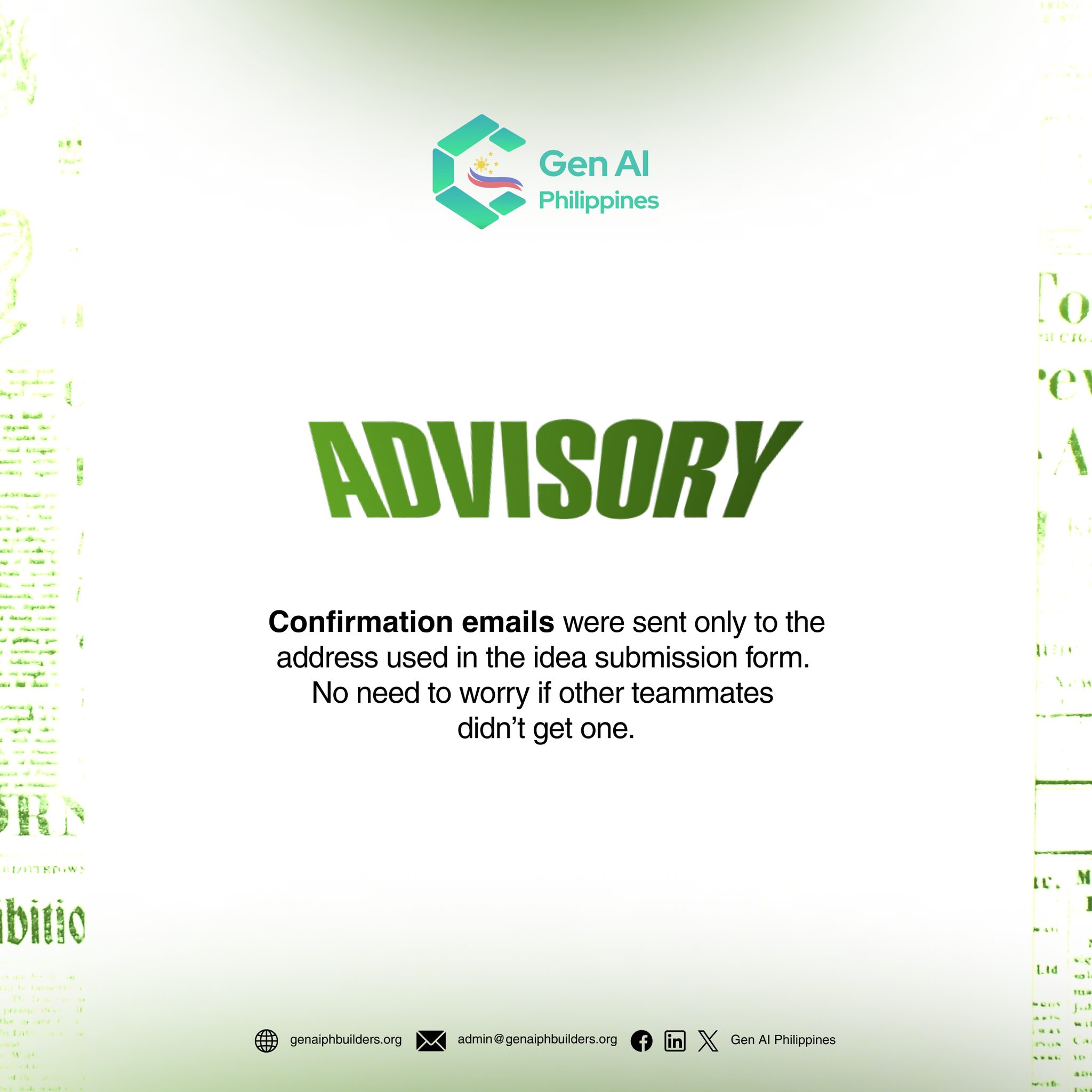 Gen - ADVISORY | Confirmation emails have been sent only to the email ...