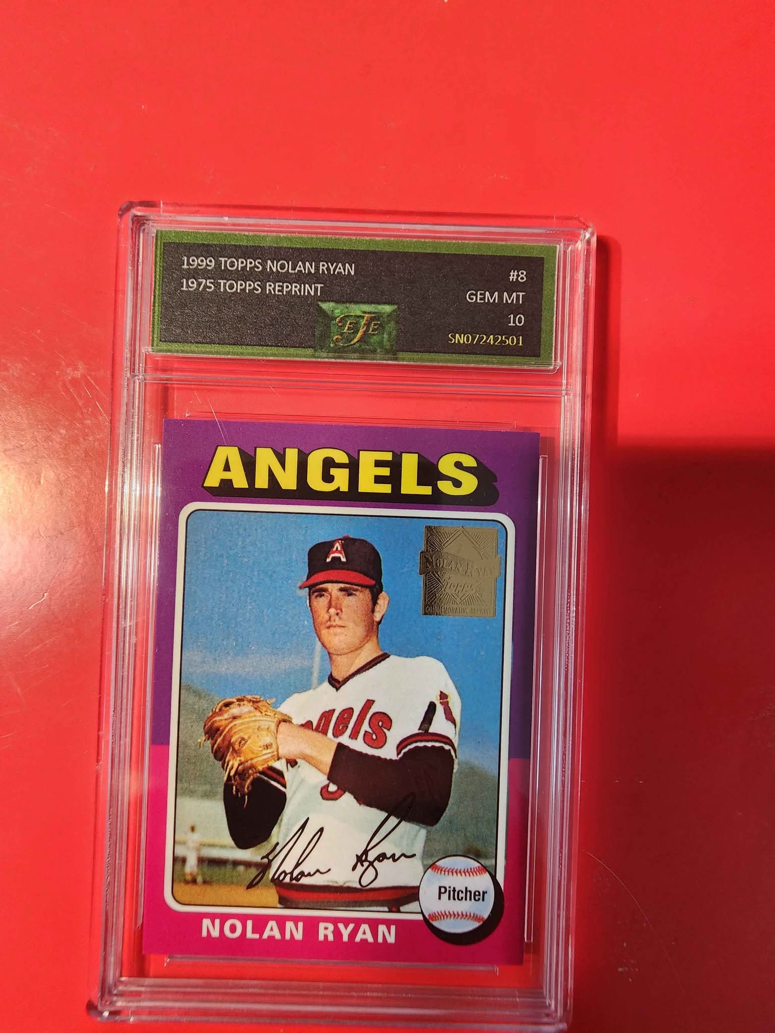1999 Topps Nolan Ryan 1975 Topps Reprint baseball card, graded GEM 