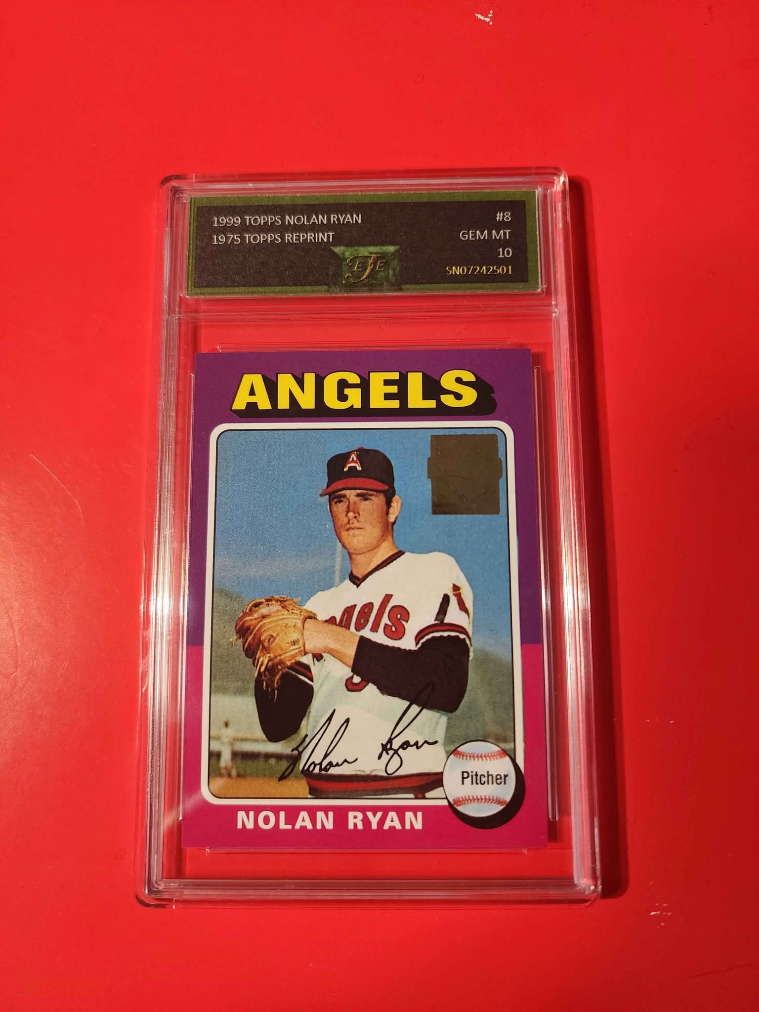 1999 Topps Nolan Ryan 1975 Topps Reprint baseball card, graded GEM 