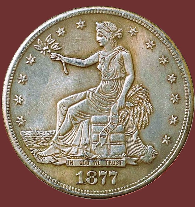 The 1877-S Trade Dollar silver coin is a notable piece of American