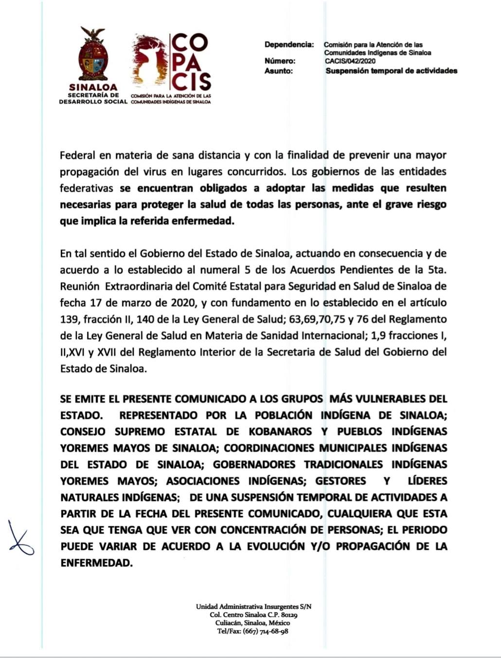 Comisión Para la Atención de las Comunidades Indígenas de Sinaloa - Copacis