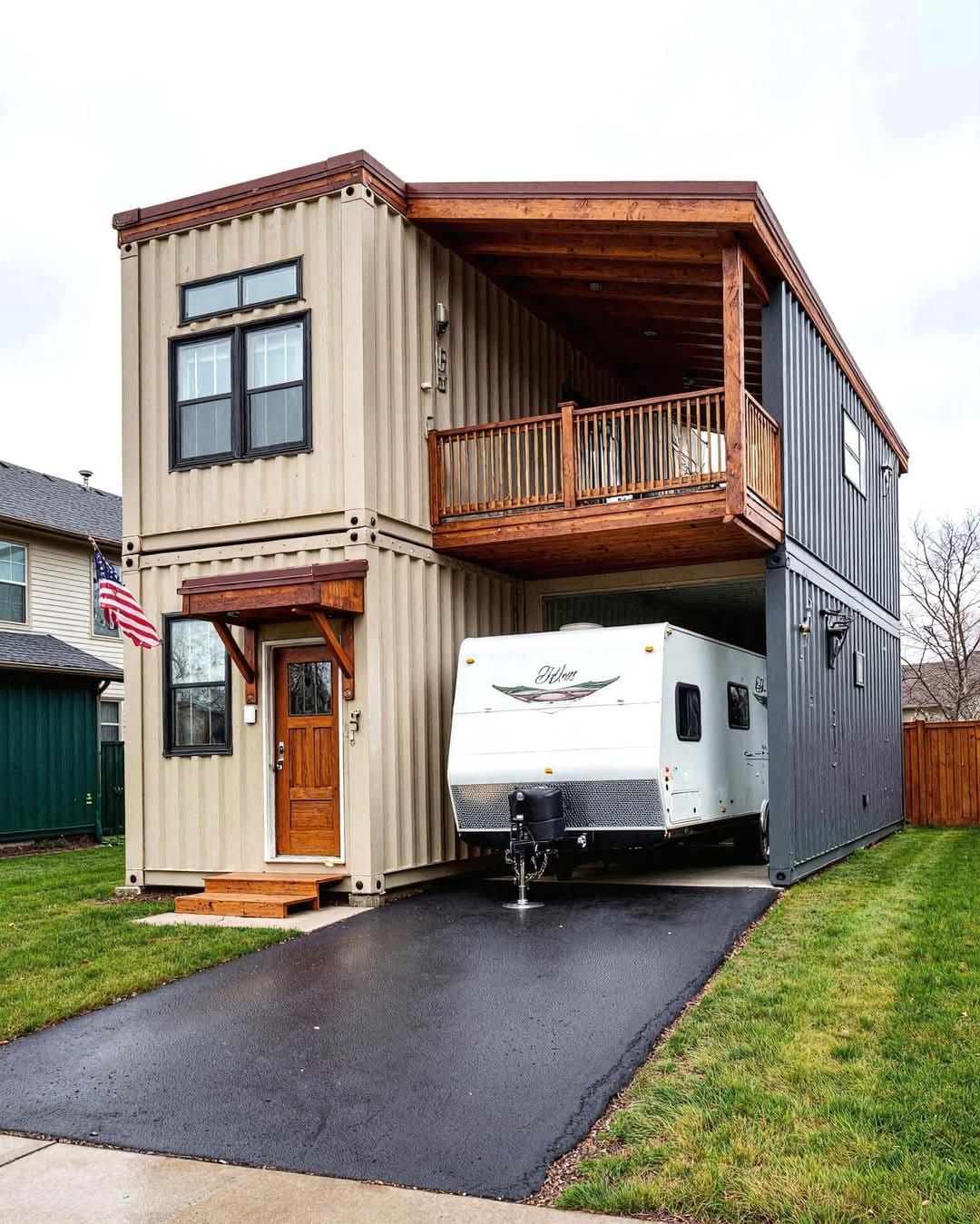 Affordable - Two-Story Container Home With Built-In RV Parking – The ...