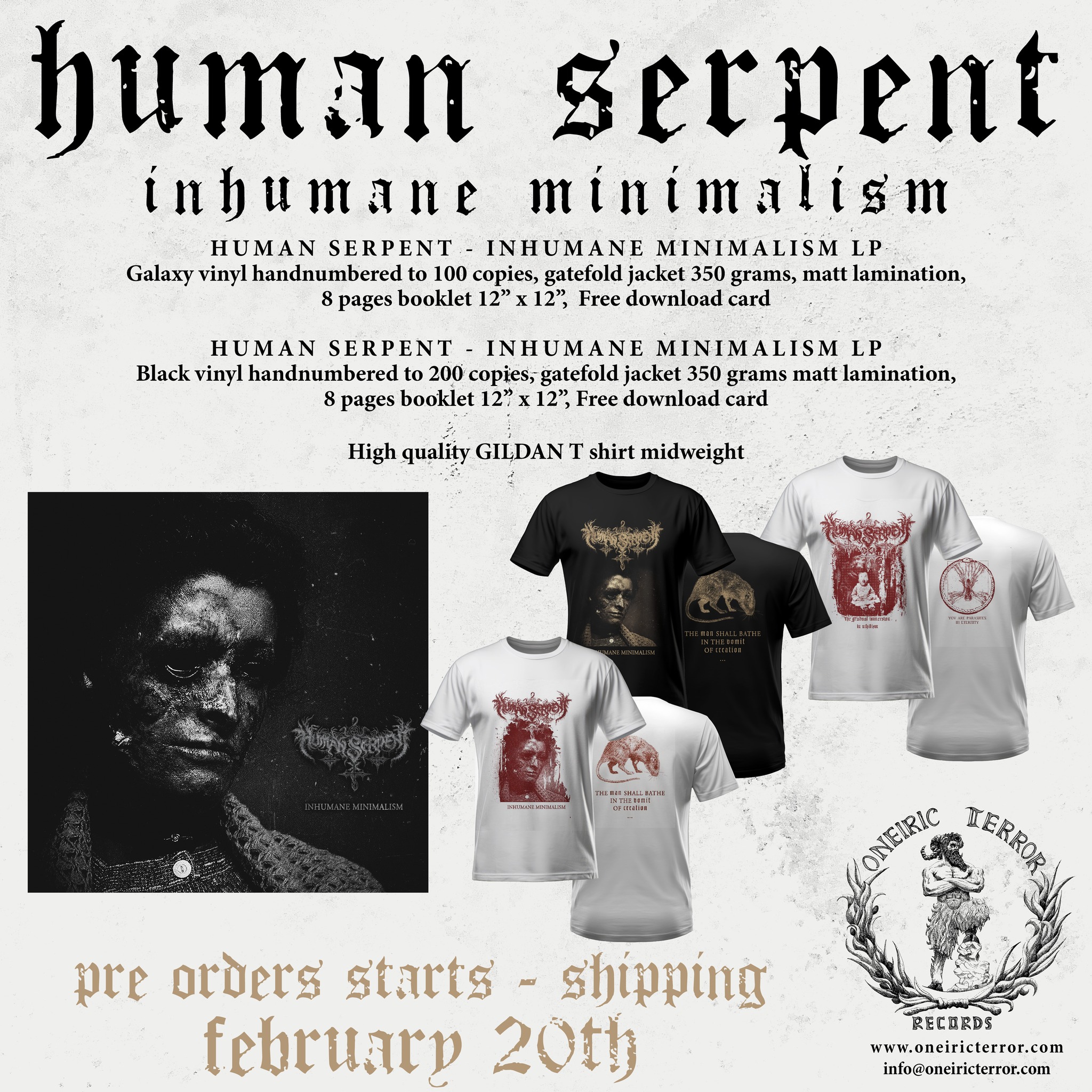 Oneiric - HUMAN SERPENT - INHUMANE MINIMALISM LP PRE ORDERS STARS NOW ...