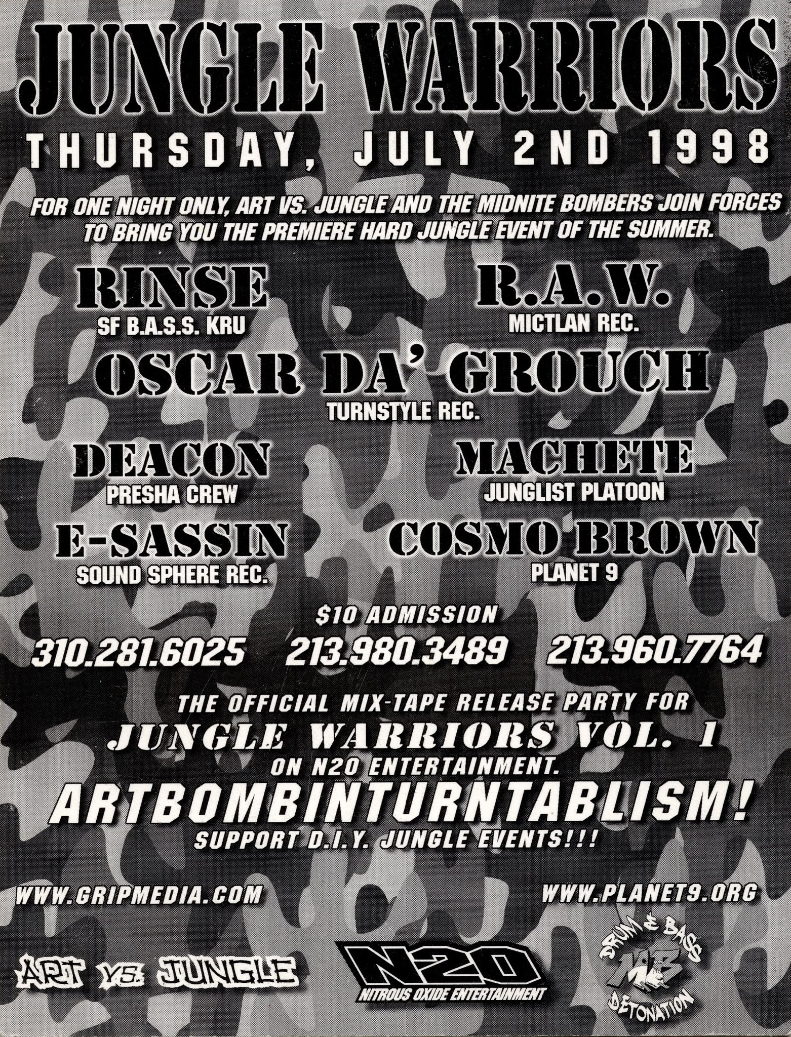Jungle Warriors Los Angeles rave flyer 1998