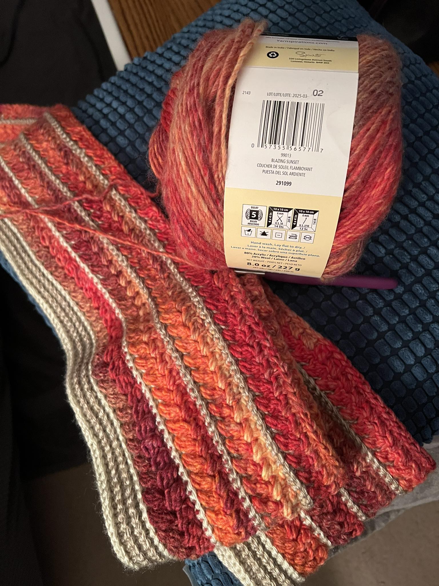 Wheatstitch fall blanket with Caron Macchiato yarn