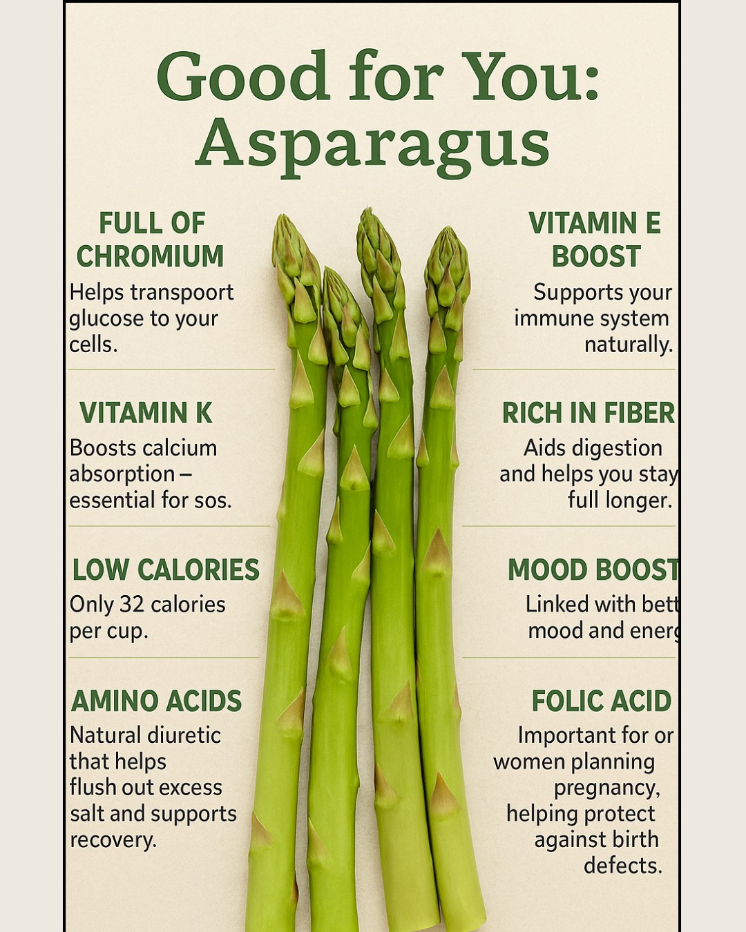 🌿📸 Discover the Benefits of Asparagus! 📸🌿 Not only is it a culinary delight, but it also packs numerous health benefits. 🌟 Look the picture and learn how incorporating asparagus into your